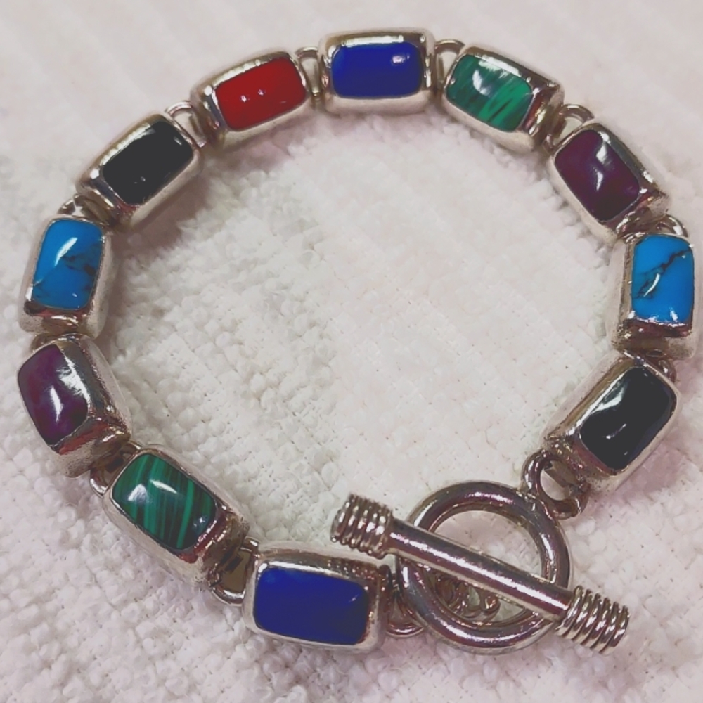 Vintage Silpada Sterling Silver Multi Color Gemstone Bracelet B0442 RARE